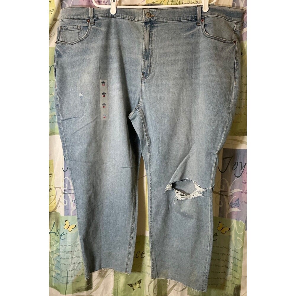 NWOT Old Navy Women Plus Size 26W Distressed Boyfriend Blue Denim Jeans Relaxed